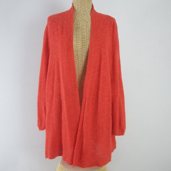 Eileen Fisher Womens Plus 1X Orange Organic Linen Cotton Knit Open Cardigan - Picture 1 of 9
